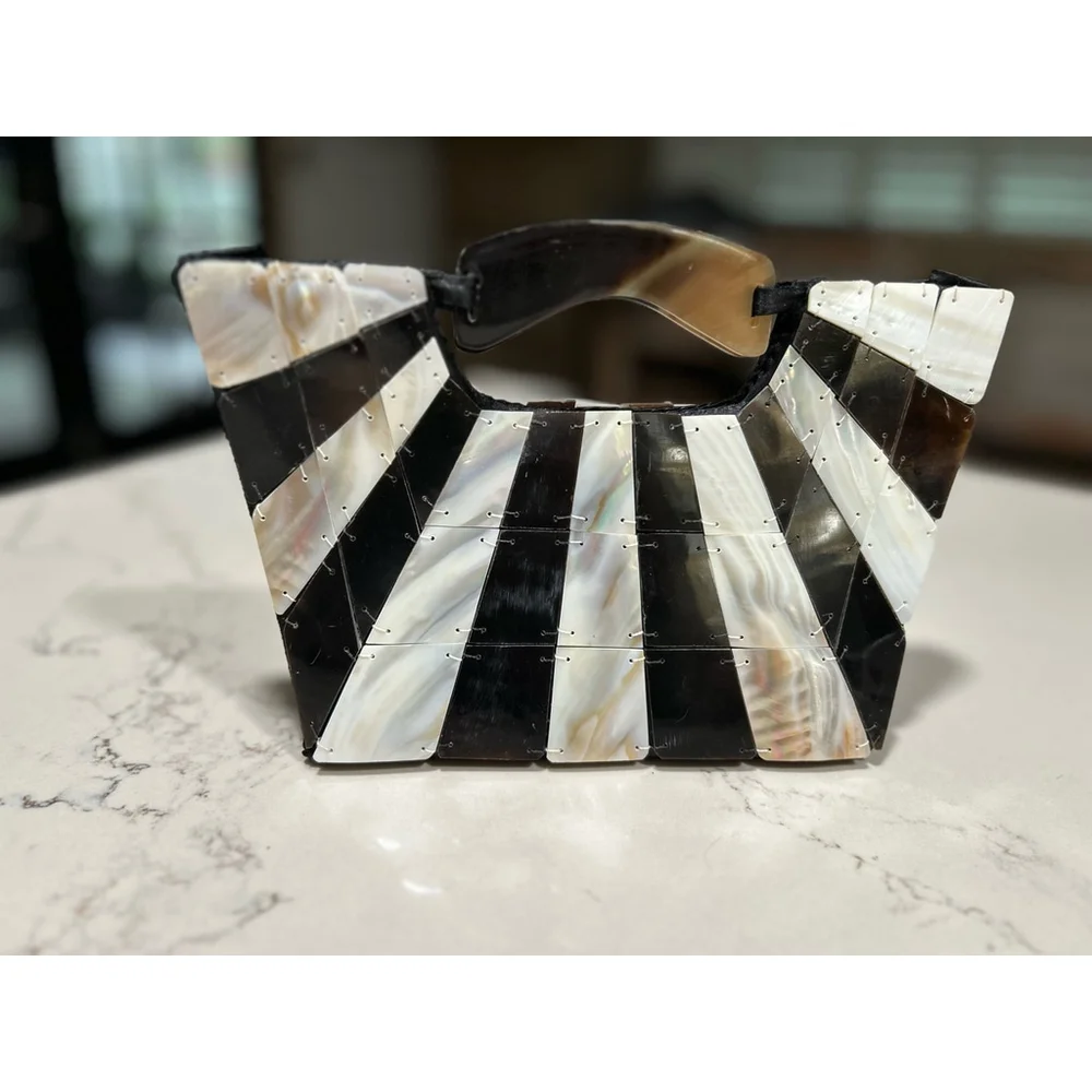 Elegant Black and Cream Striped Clutch - Picture 5 of 5